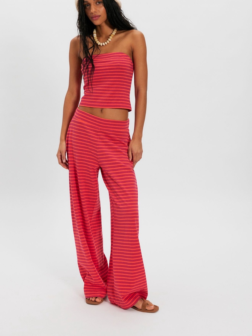 Free People Pink Striped Knit Crop Top & Wide-Leg Pants Set - Picture 5 of 5